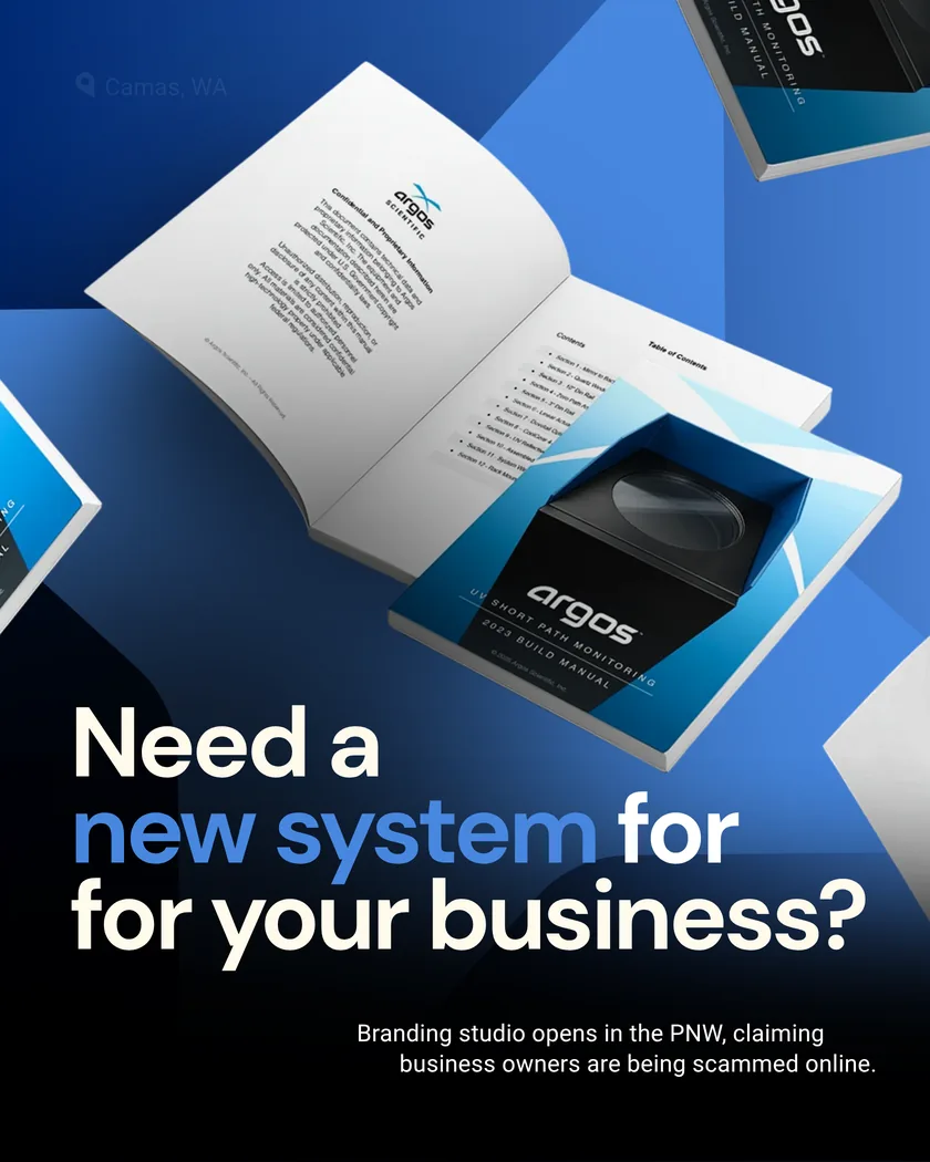 BrandEasy promotional graphic featuring a complete business brand system.